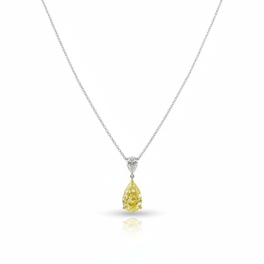 My Store 4 yellow and white pear-cut diamond pendant necklace featuring a dual-tone gold cable chain.