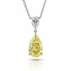 My Store 4 fancy yellow pear-cut diamond pendant necklace with a white diamond bail set in two-tone gold on a cable chain