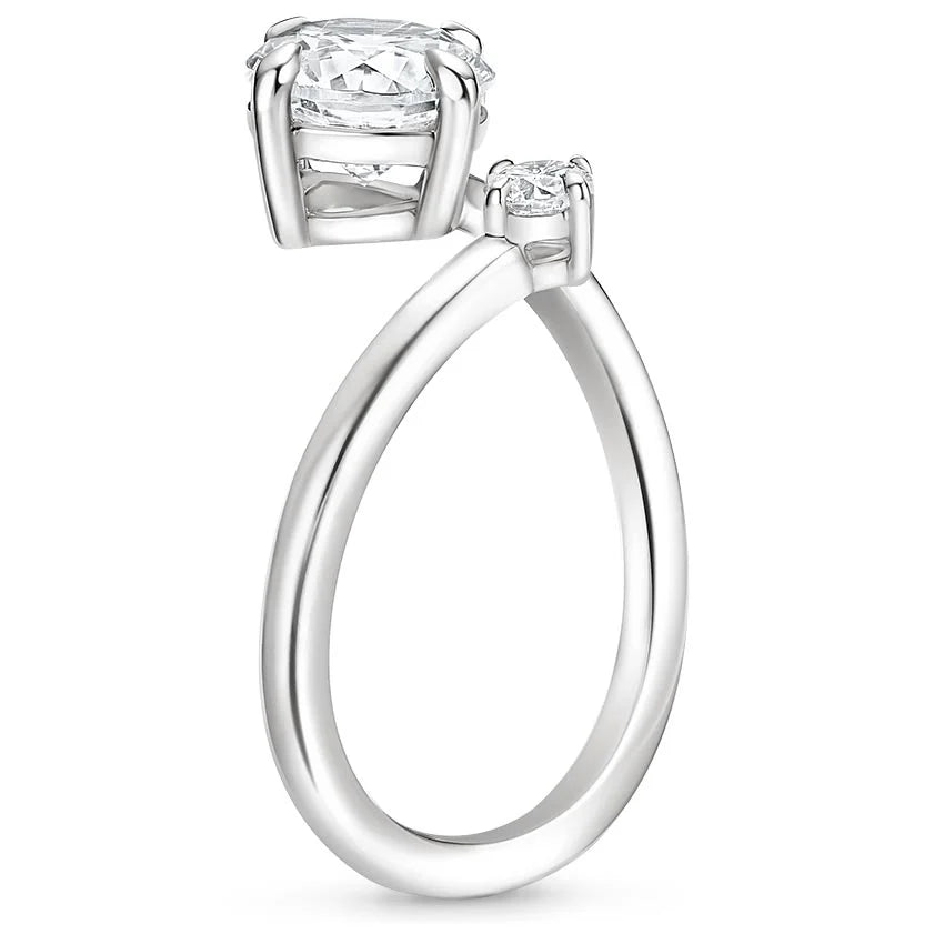 Bypass Pear & Round Cut Two-Stone Open Engagement Ring in Solid Gold⁠