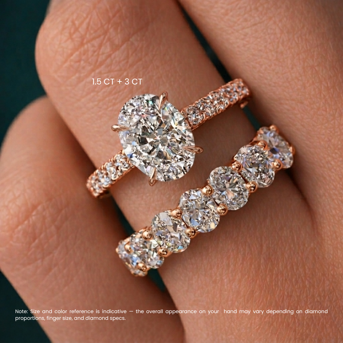 Oval Pave and Oval Eternity Lab Diamond Ring Set in 18K Gold
