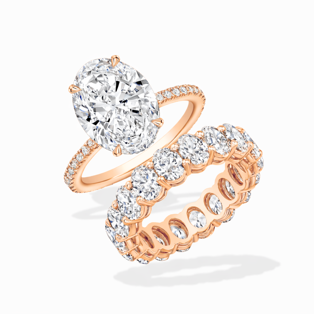 Oval Pave and Oval Eternity Lab Diamond Ring Set in 18K Gold