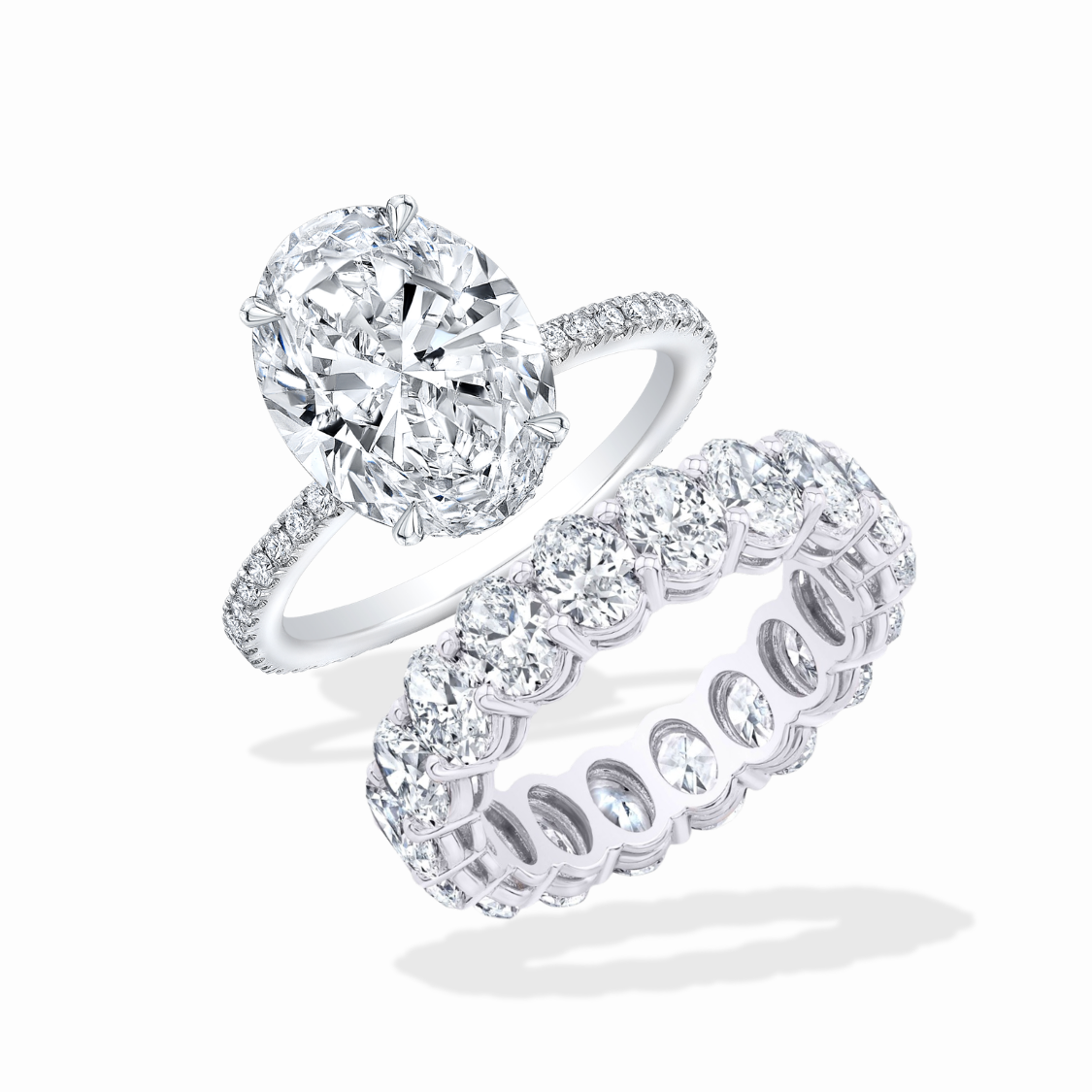 Oval Pave and Oval Eternity Lab Diamond Ring Set in 18K Gold