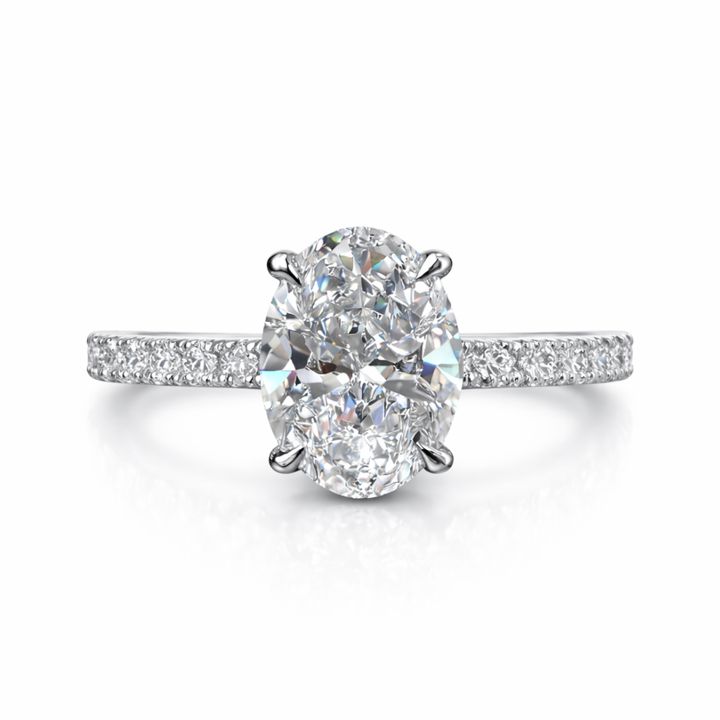 Oval Pave and Oval Eternity Lab Diamond Ring Set in 18K Gold