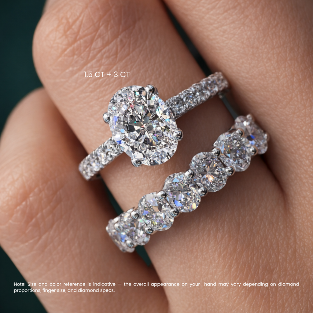 Oval Pave and Oval Eternity Lab Diamond Ring Set in 18K Gold