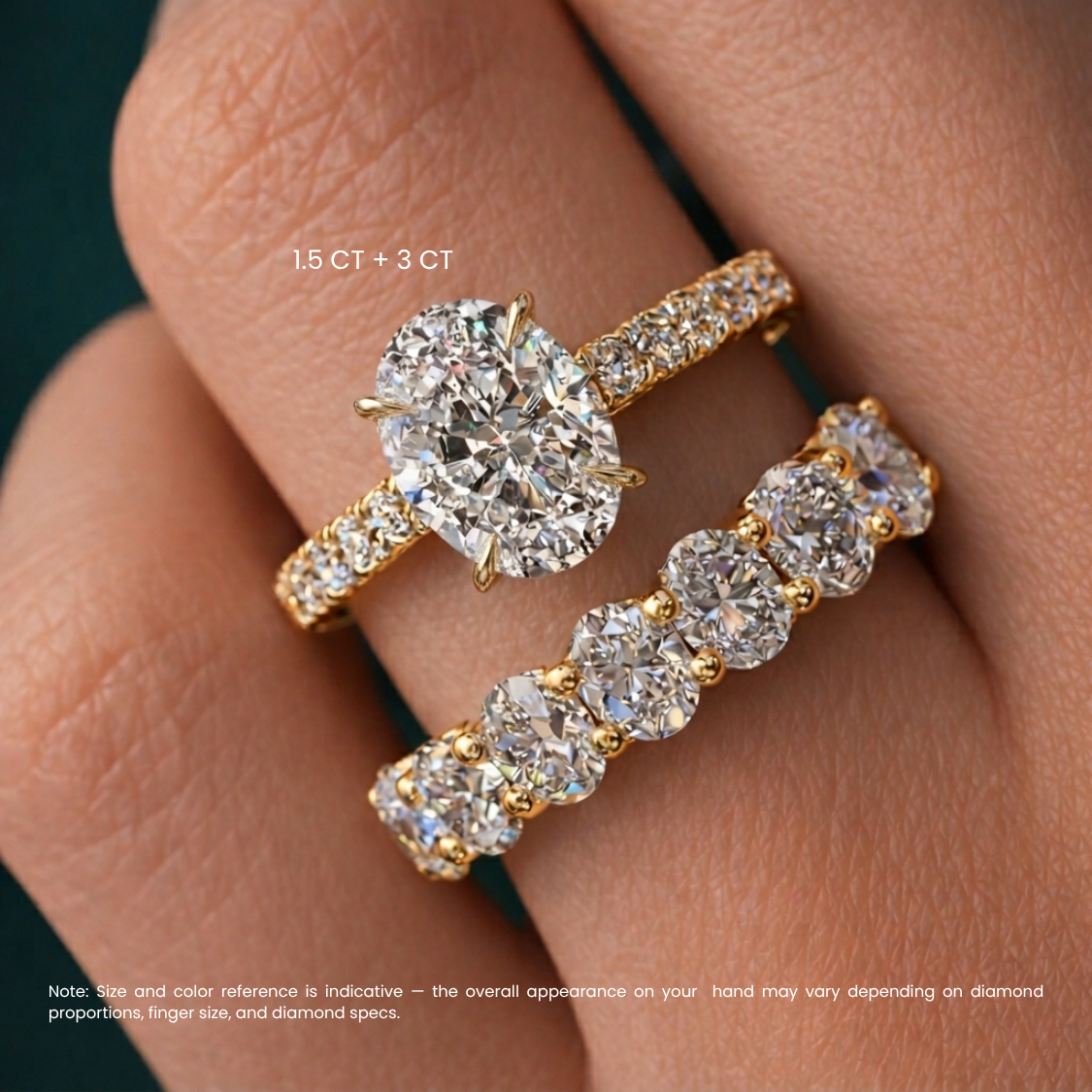 Oval Pave and Oval Eternity Lab Diamond Ring Set in 18K Gold