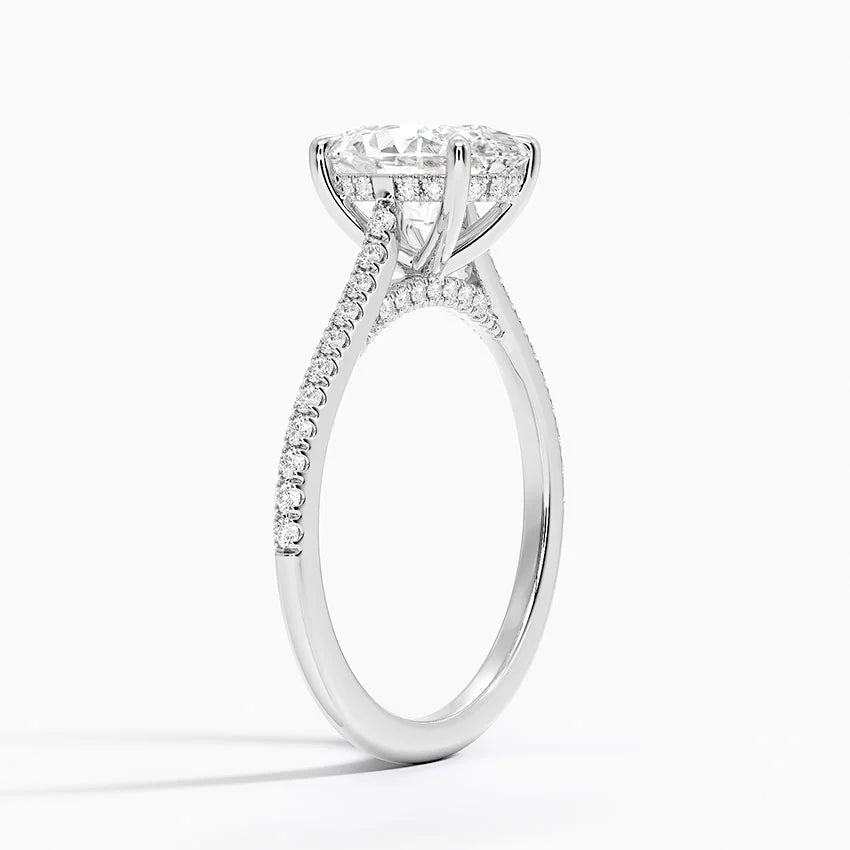 Pave Cathedral Lab Diamond Ring in 18K Gold - Oval