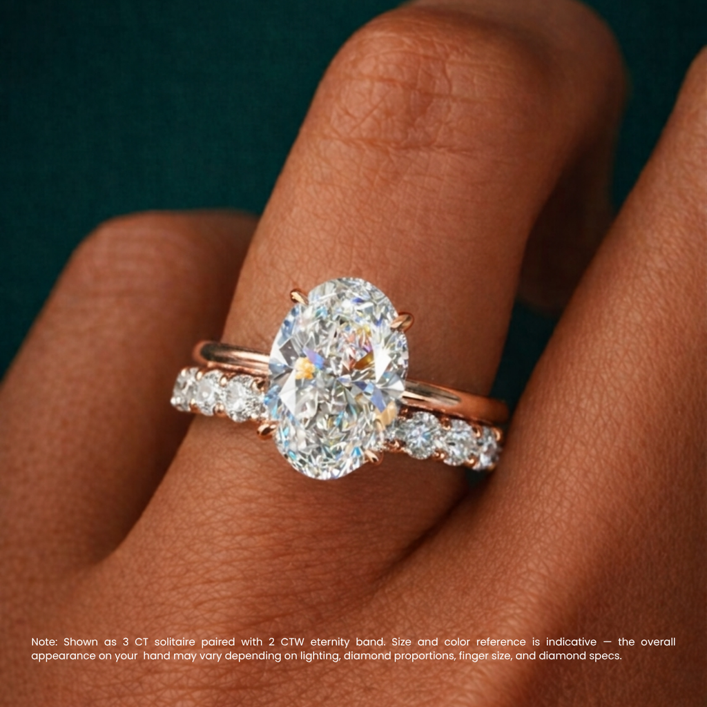 Oval Solitaire and Round Eternity Lab Diamond Ring Set in 18K Gold