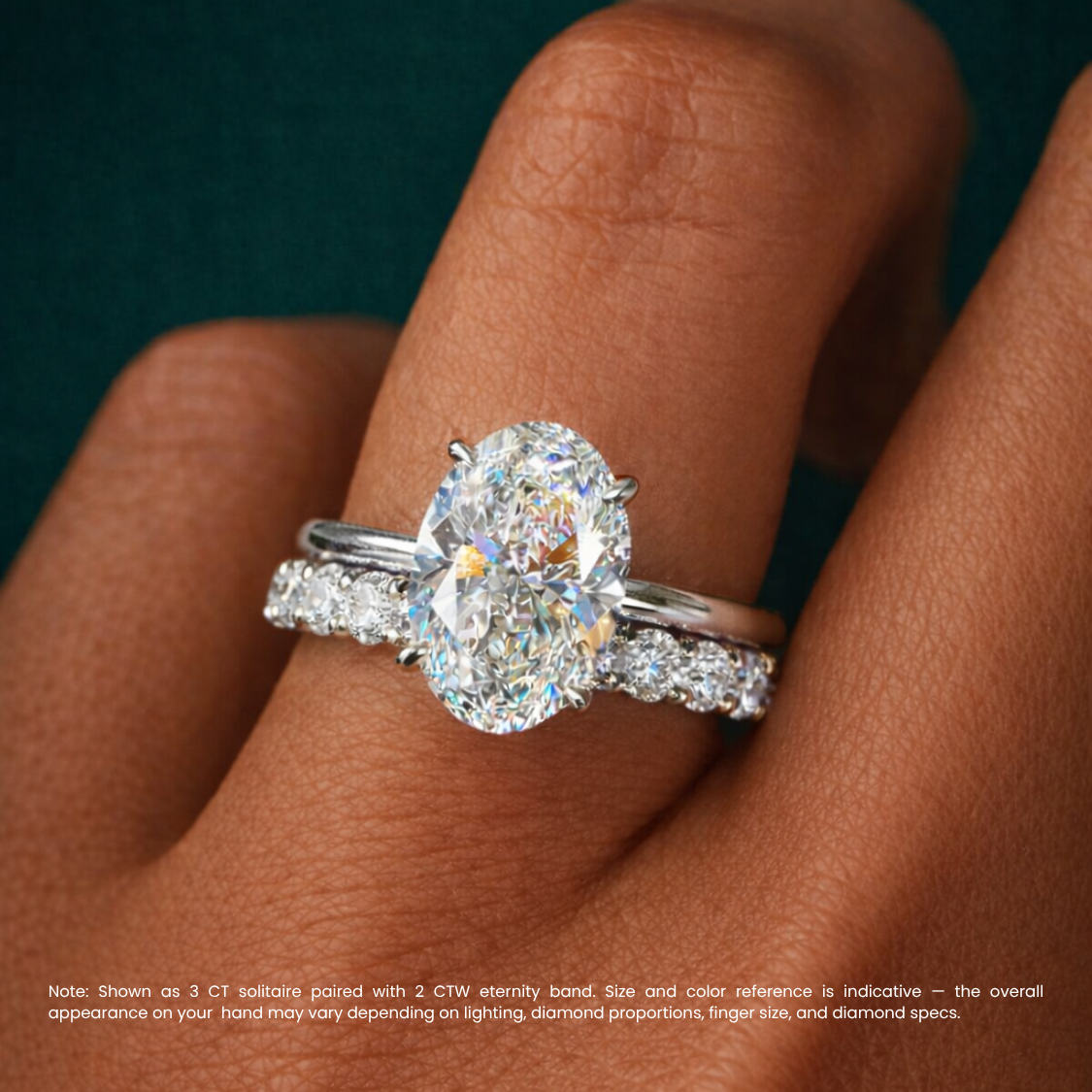 Oval Solitaire and Round Eternity Lab Diamond Ring Set in 18K Gold
