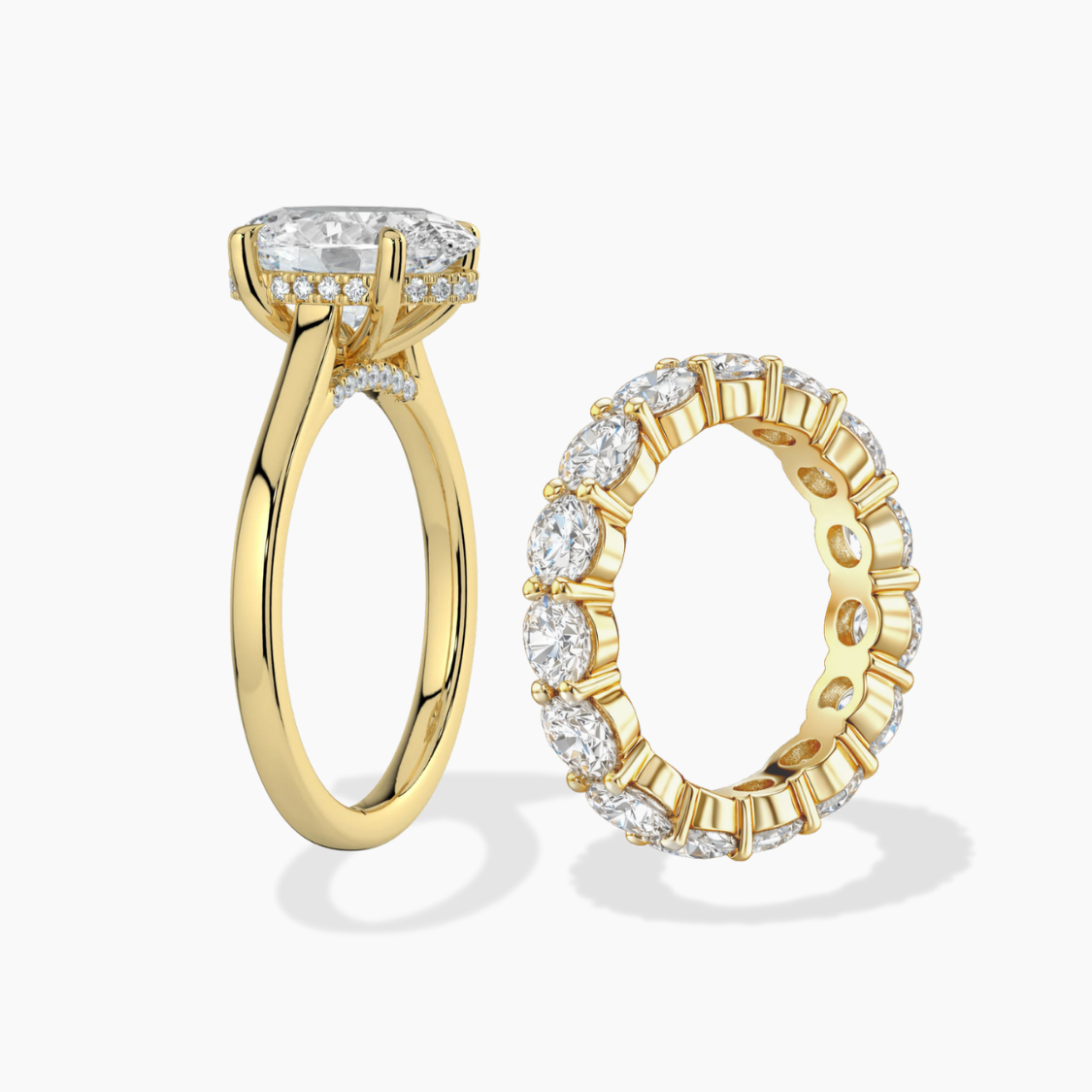Oval Solitaire and Round Eternity Lab Diamond Ring Set in 18K Gold