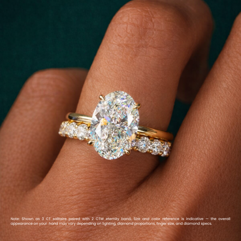 Oval Solitaire and Round Eternity Lab Diamond Ring Set in 18K Gold