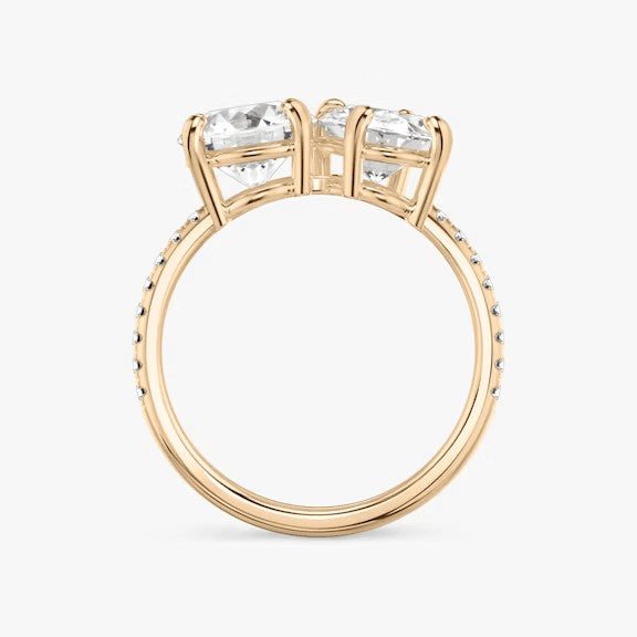 Toi et Moi Round and Oval Cut Pavé Engagement Ring in Solid Gold