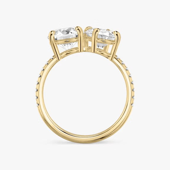Toi et Moi Round and Oval Cut Pavé Engagement Ring in Solid Gold