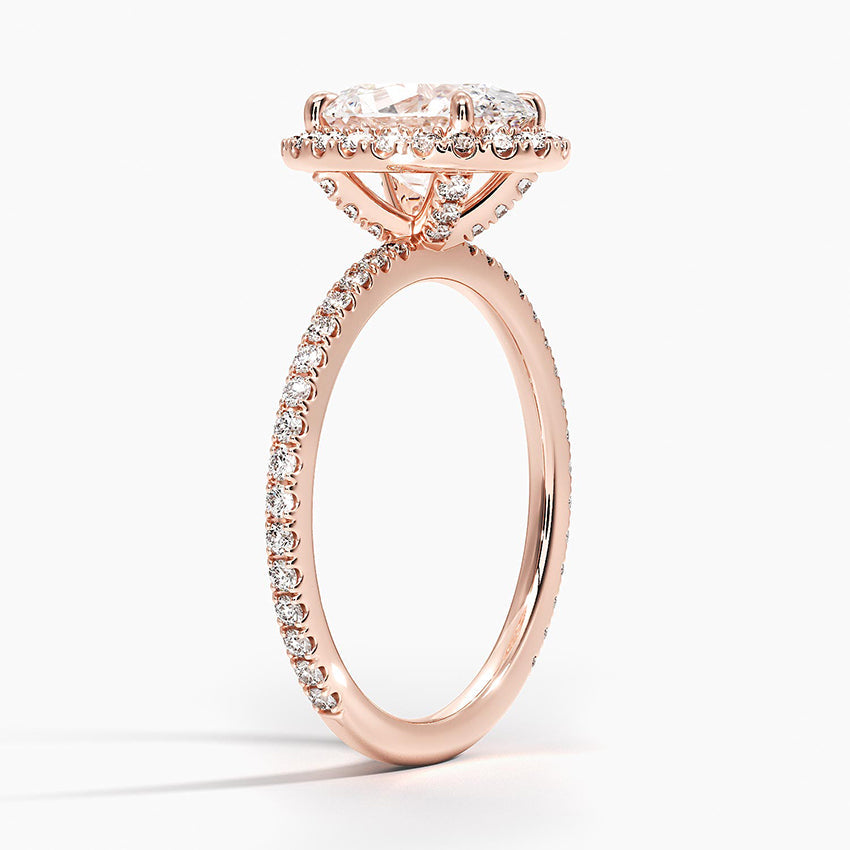 18K Solid Gold Halo Pavé Lab Diamond Ring Set Duo