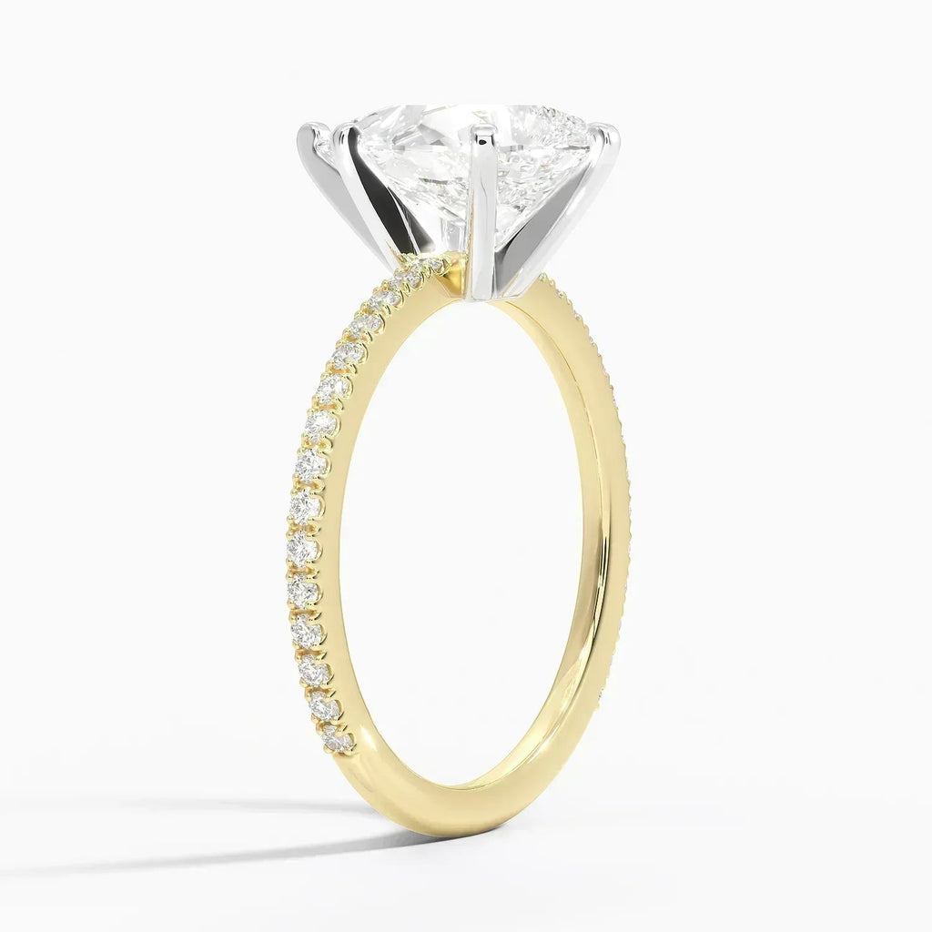 Pear Cut Contemporary Pavé Engagement Ring in Solid Gold⁠