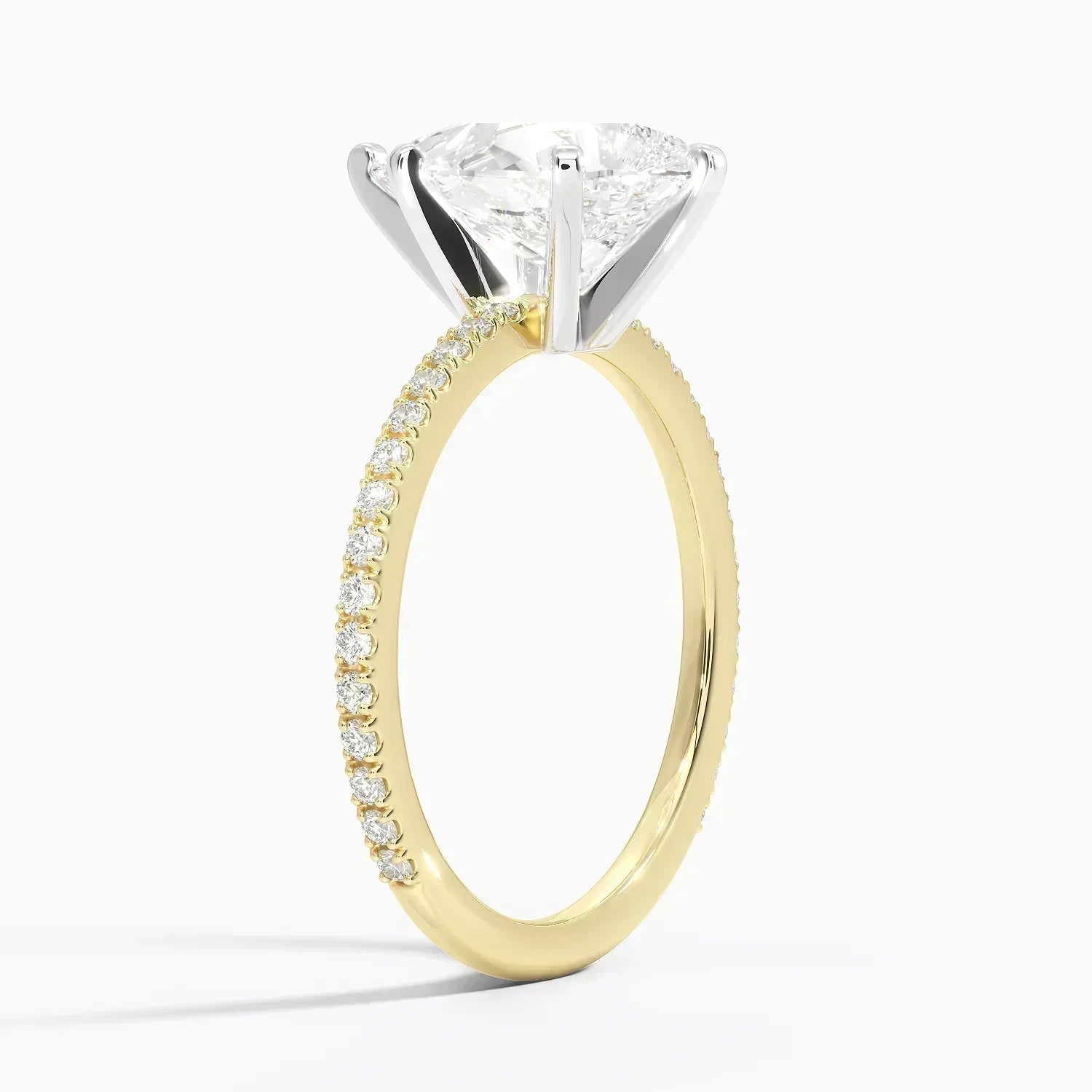 Pear Cut Contemporary Pavé Engagement Ring in Solid Gold⁠