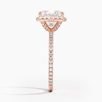 ⁠Princess Cut Halo Pavé Band Engagement Ring in Solid Gold