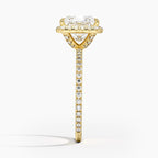 ⁠Princess Cut Halo Pavé Band Engagement Ring in Solid Gold