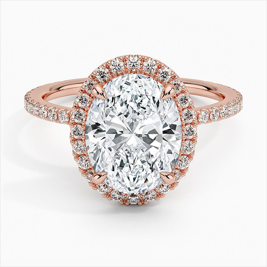 18K Solid Gold Halo Pavé Lab Diamond Ring Set Duo