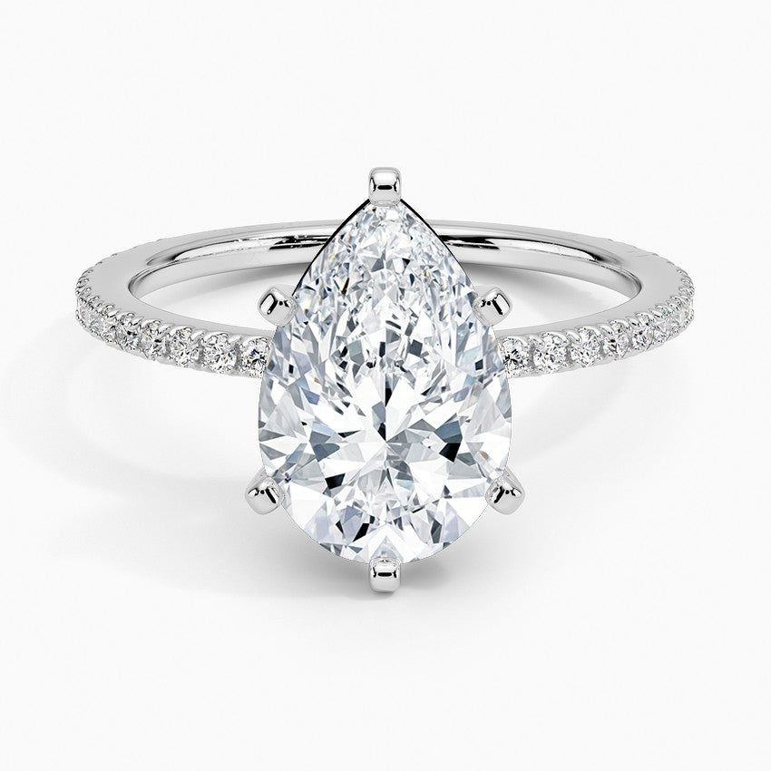 Pear Cut Contemporary Pavé Engagement Ring in Solid Gold⁠