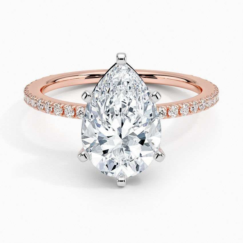 Pear Cut Contemporary Pavé Engagement Ring in Solid Gold⁠