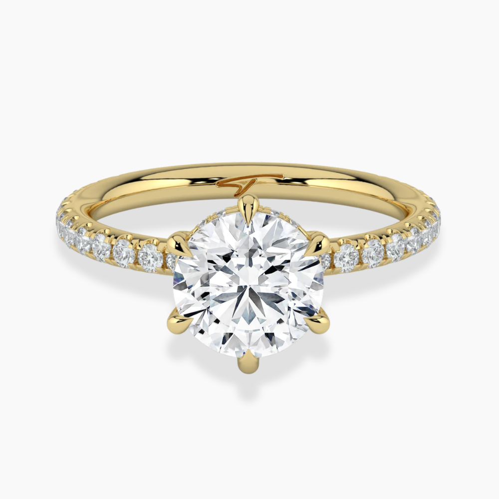 Pave Hidden Halo Lab Diamond Engagement  Ring in 18K Gold - Round