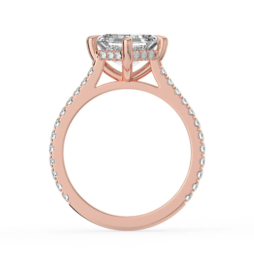 18K Solid Gold Asscher Hidden Halo Lab Grown Diamond Ring