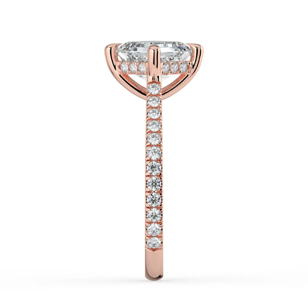 18K Solid Gold Asscher Hidden Halo Lab Grown Diamond Ring