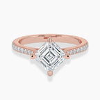 18K Solid Gold Asscher Hidden Halo Lab Grown Diamond Ring