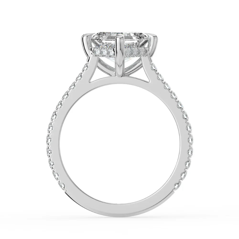 18K Solid Gold Asscher Hidden Halo Lab Grown Diamond Ring