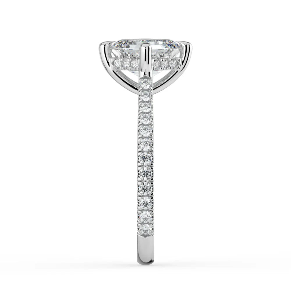 18K Solid Gold Asscher Hidden Halo Lab Grown Diamond Ring