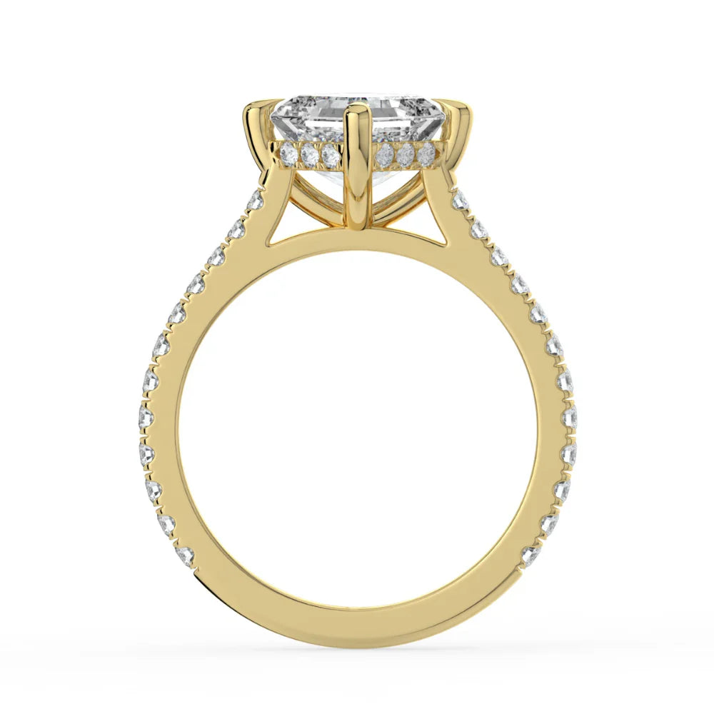 18K Solid Gold Asscher Hidden Halo Lab Grown Diamond Ring