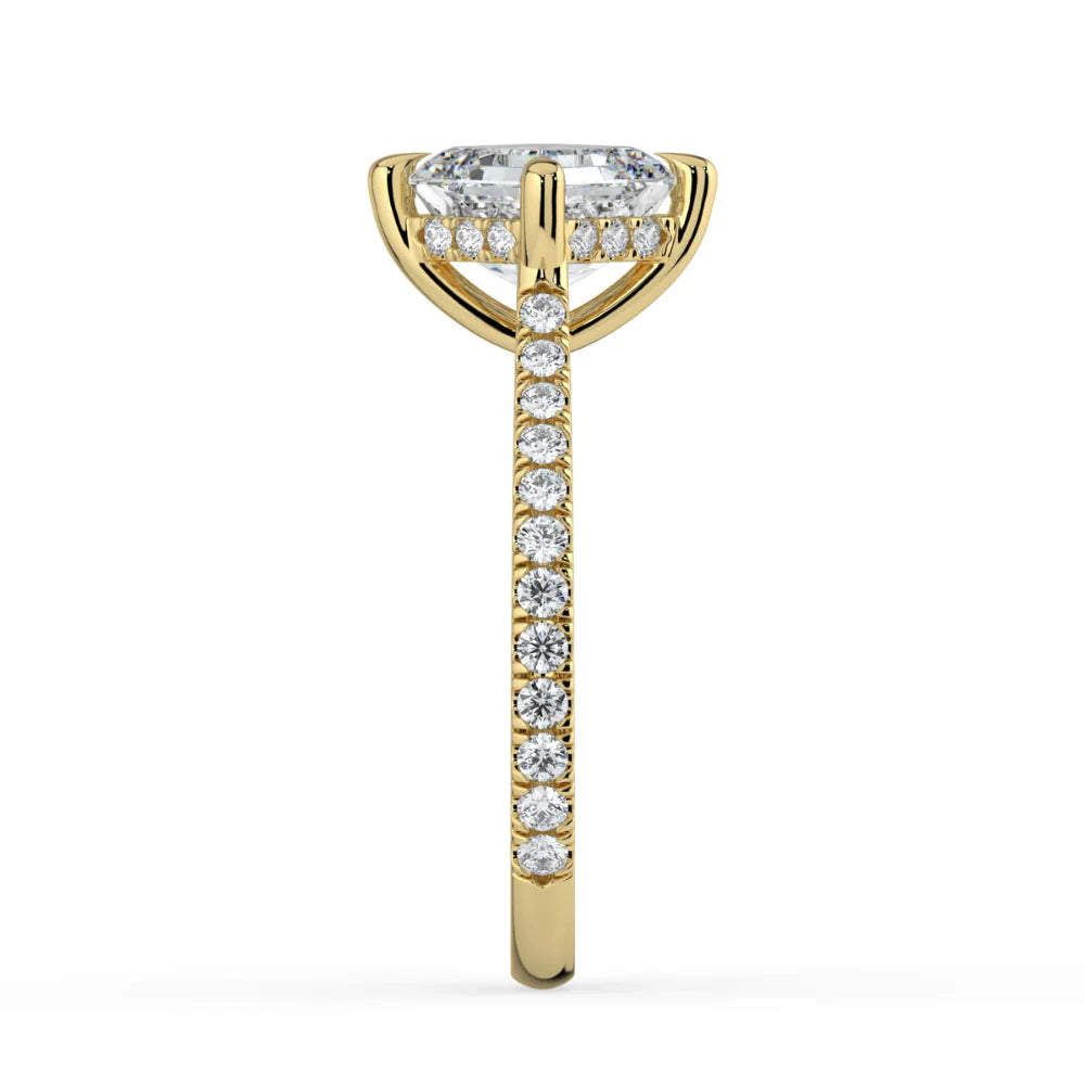 18K Solid Gold Asscher Hidden Halo Lab Grown Diamond Ring