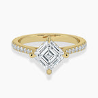 18K Solid Gold Asscher Hidden Halo Lab Grown Diamond Ring