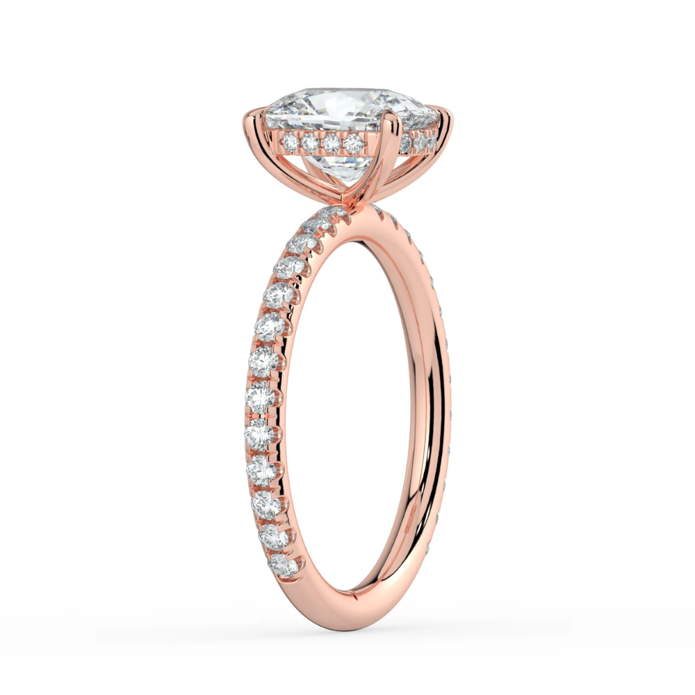 Pave Hidden Halo Lab Diamond Engagement  Ring in 18K Gold - Elongated Cushion