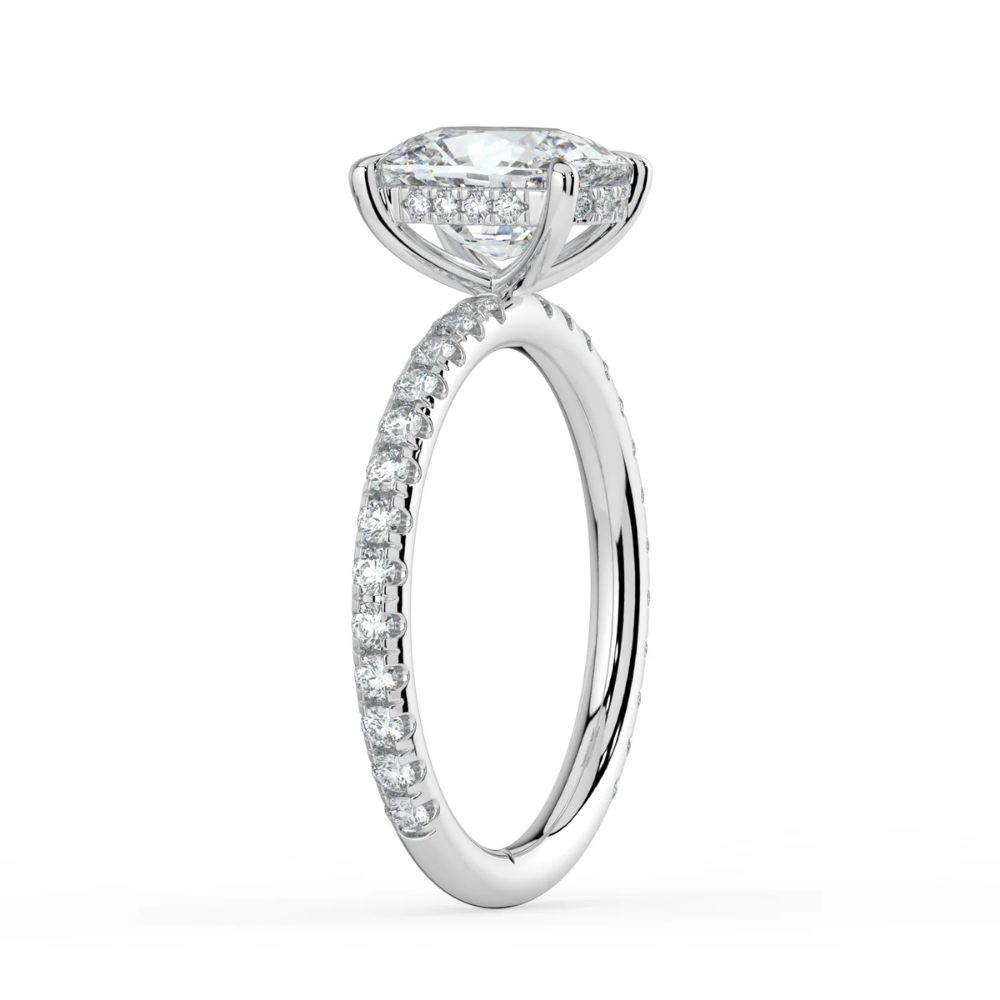 Pave Hidden Halo Lab Diamond Engagement  Ring in 18K Gold - Elongated Cushion