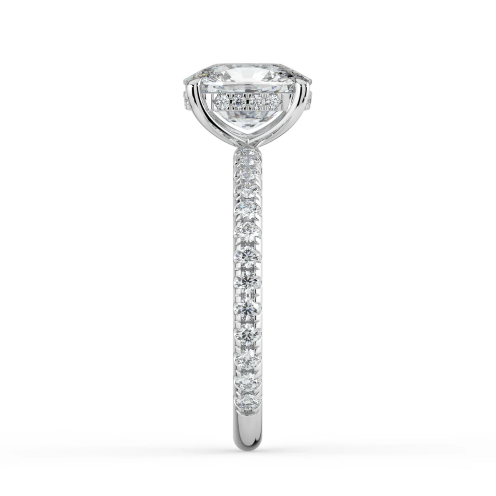 Pave Hidden Halo Lab Diamond Engagement  Ring in 18K Gold - Elongated Cushion