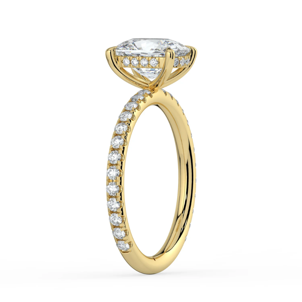 Pave Hidden Halo Lab Diamond Engagement  Ring in 18K Gold - Elongated Cushion