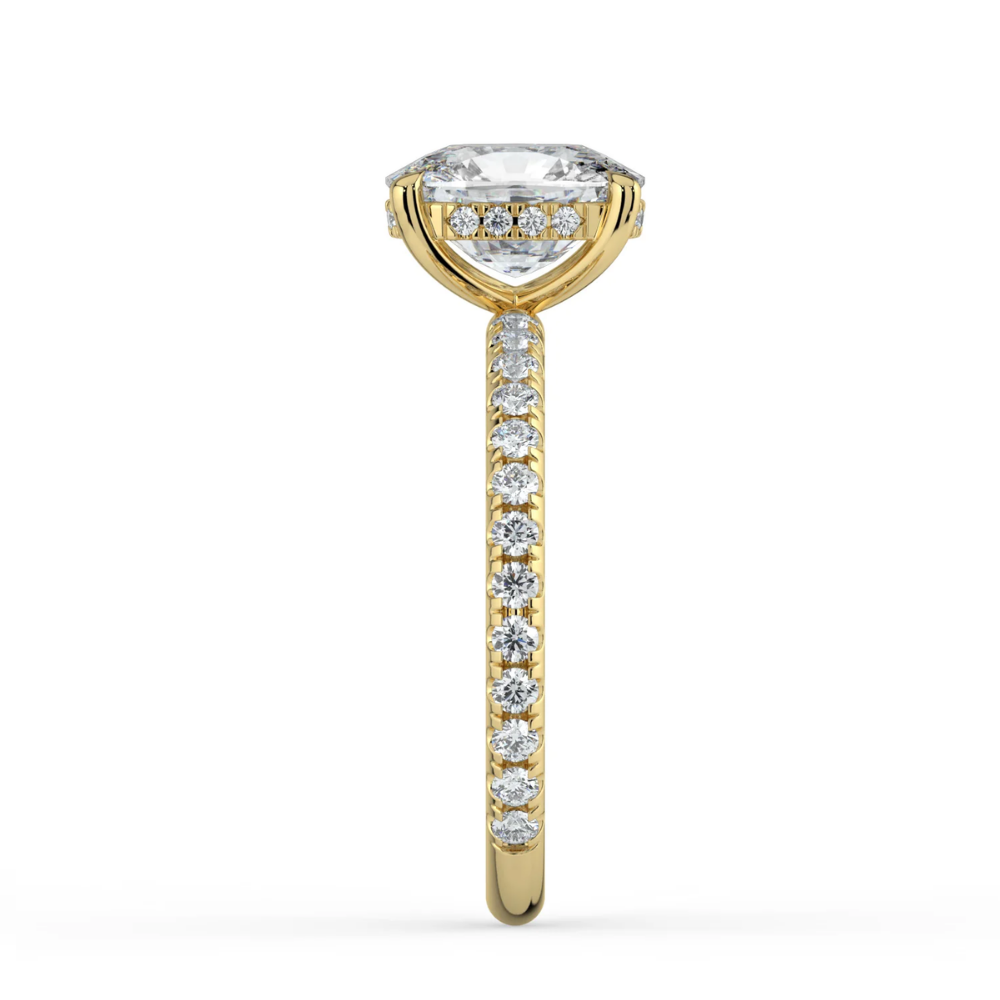 Pave Hidden Halo Lab Diamond Engagement  Ring in 18K Gold - Elongated Cushion