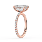 18K Solid Gold Emerald Pavé Hidden Halo Lab Diamond Ring