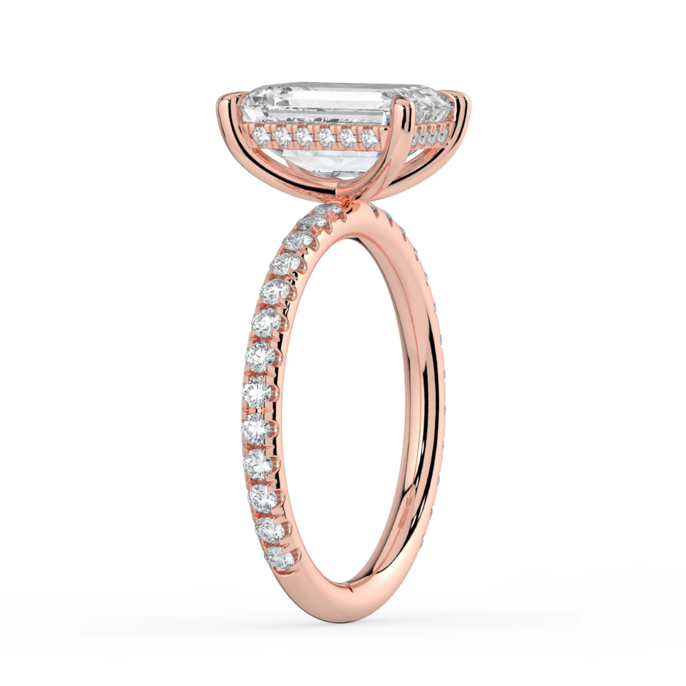 Pave Hidden Halo Lab Diamond Engagement  Ring in 18K Gold - Emerald