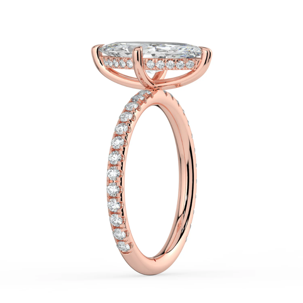 Pave Hidden Halo Lab Diamond Engagement  Ring in 18K Gold - Marquise