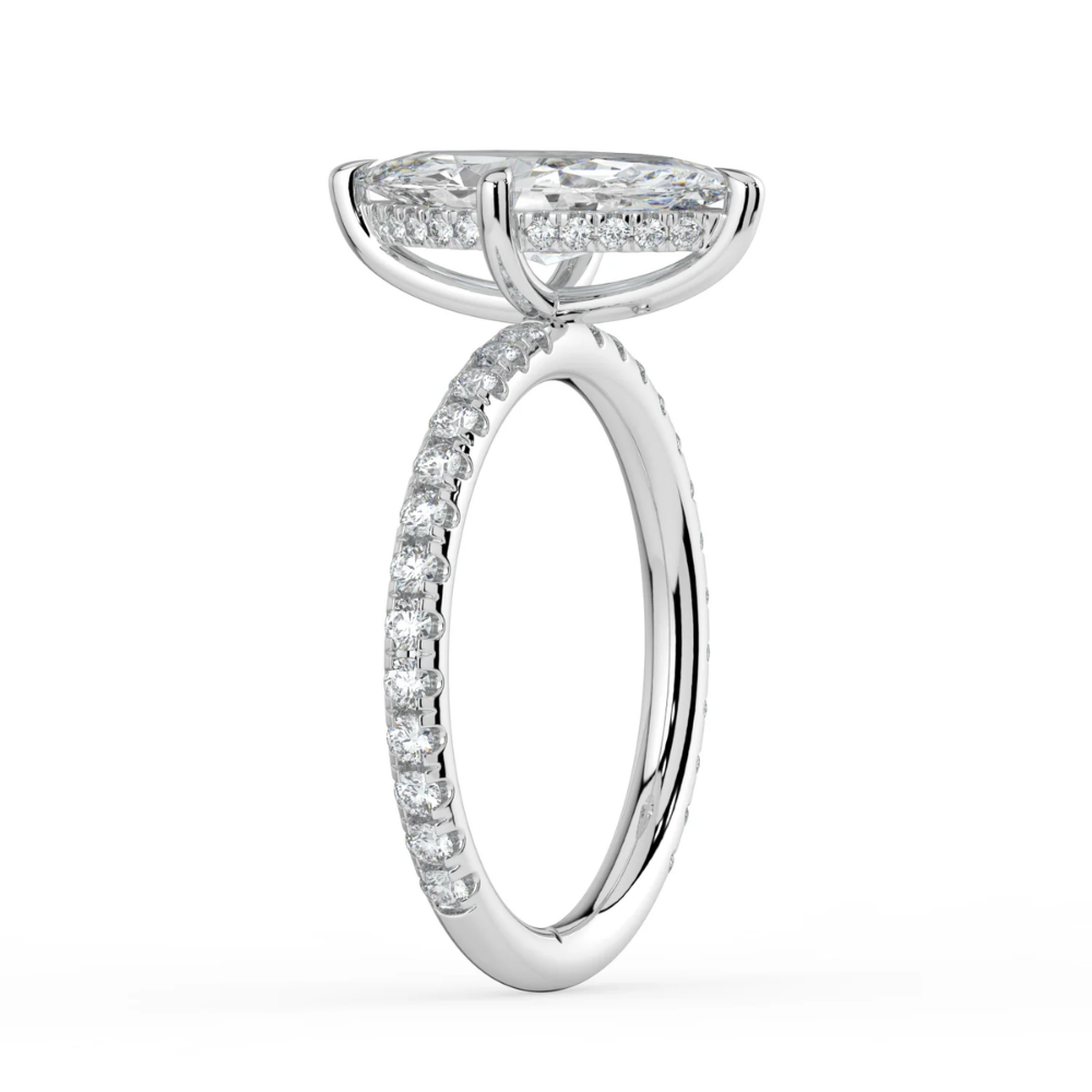 Pave Hidden Halo Lab Diamond Engagement  Ring in 18K Gold - Marquise