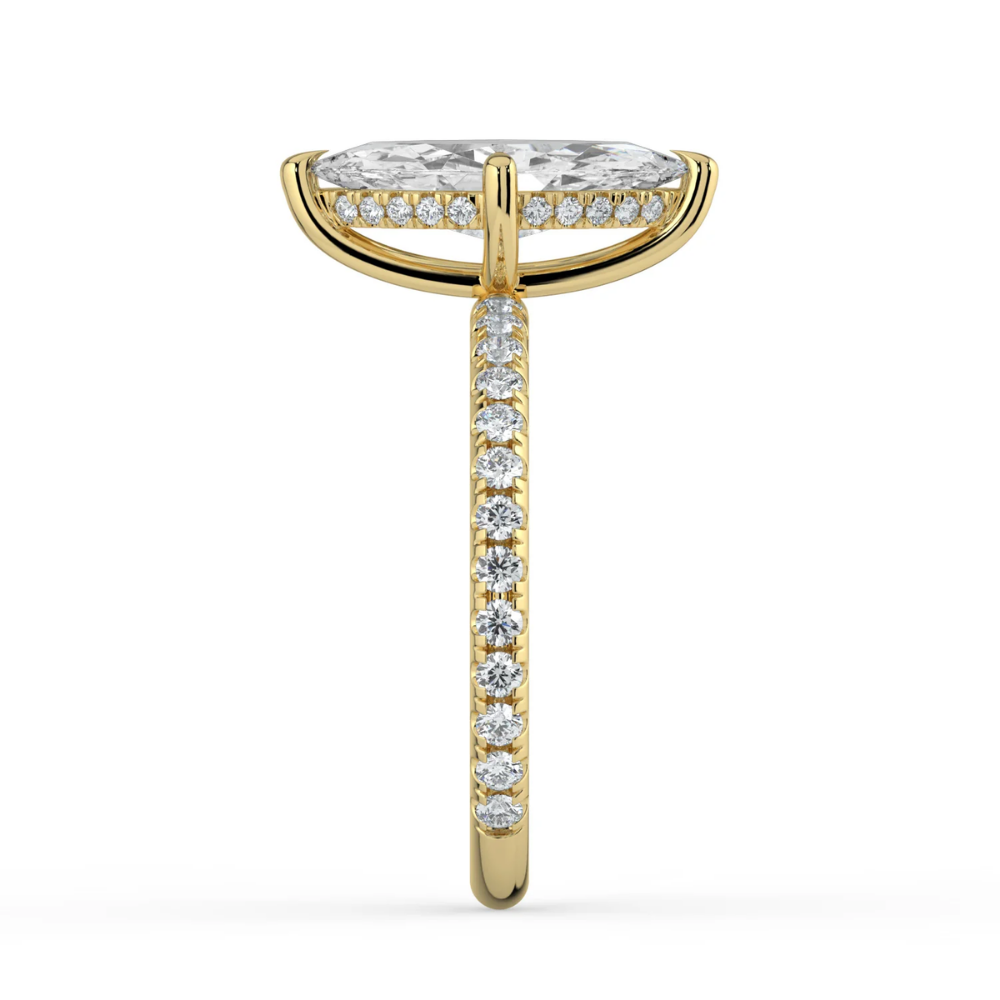 Pave Hidden Halo Lab Diamond Engagement  Ring in 18K Gold - Marquise