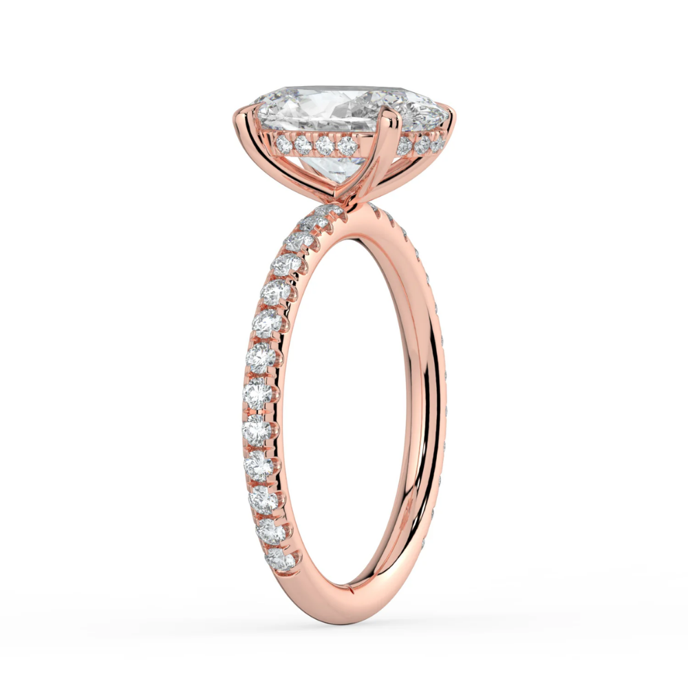 Pave Hidden Halo Lab Diamond Engagement  Ring in 18K Gold - Oval