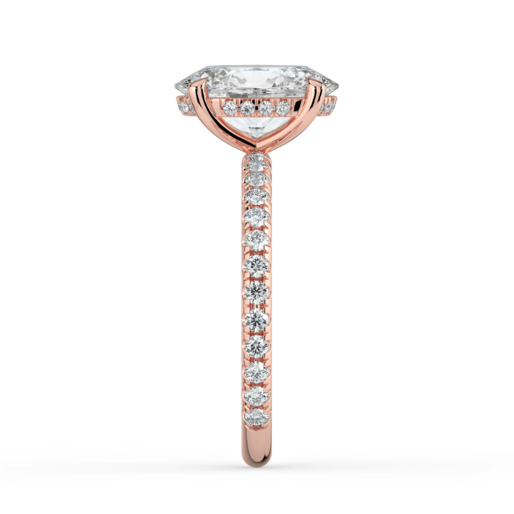 Pave Hidden Halo Lab Diamond Engagement  Ring in 18K Gold - Oval