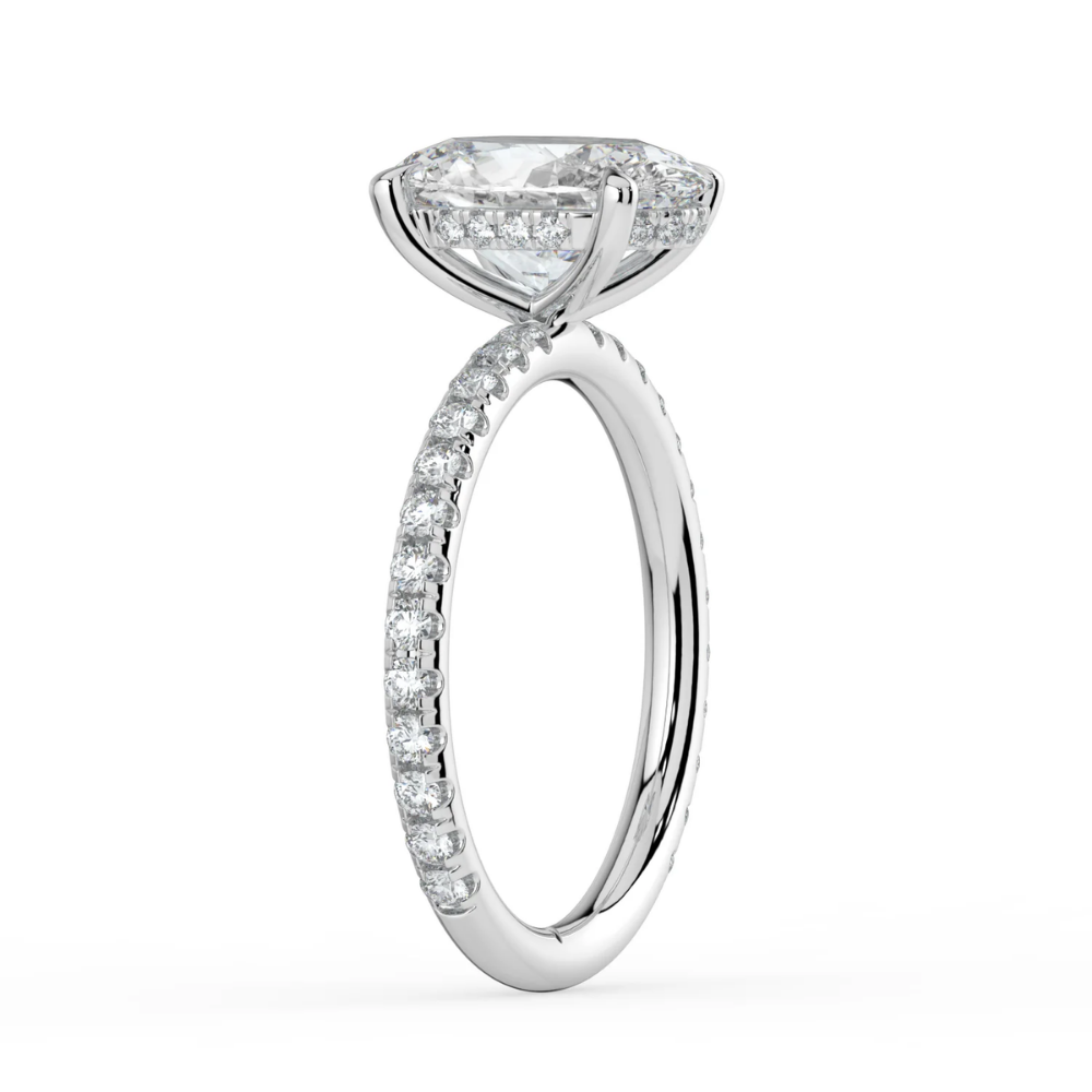 Pave Hidden Halo Lab Diamond Engagement  Ring in 18K Gold - Oval