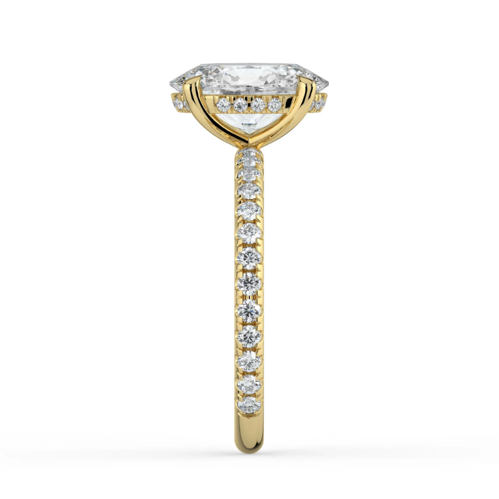 Pave Hidden Halo Lab Diamond Engagement  Ring in 18K Gold - Oval