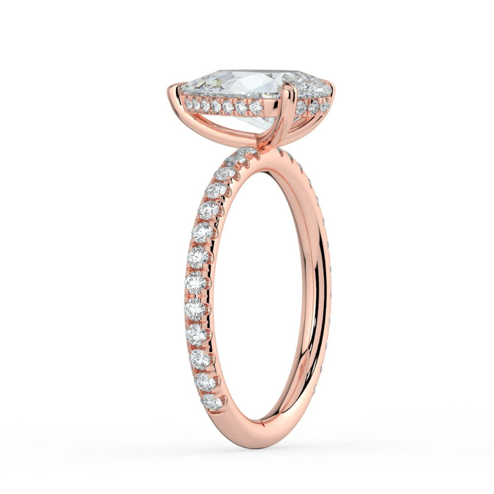 Pear Cut Pavé & Hidden Halo Diamond Engagement Ring in Solid Gold⁠
