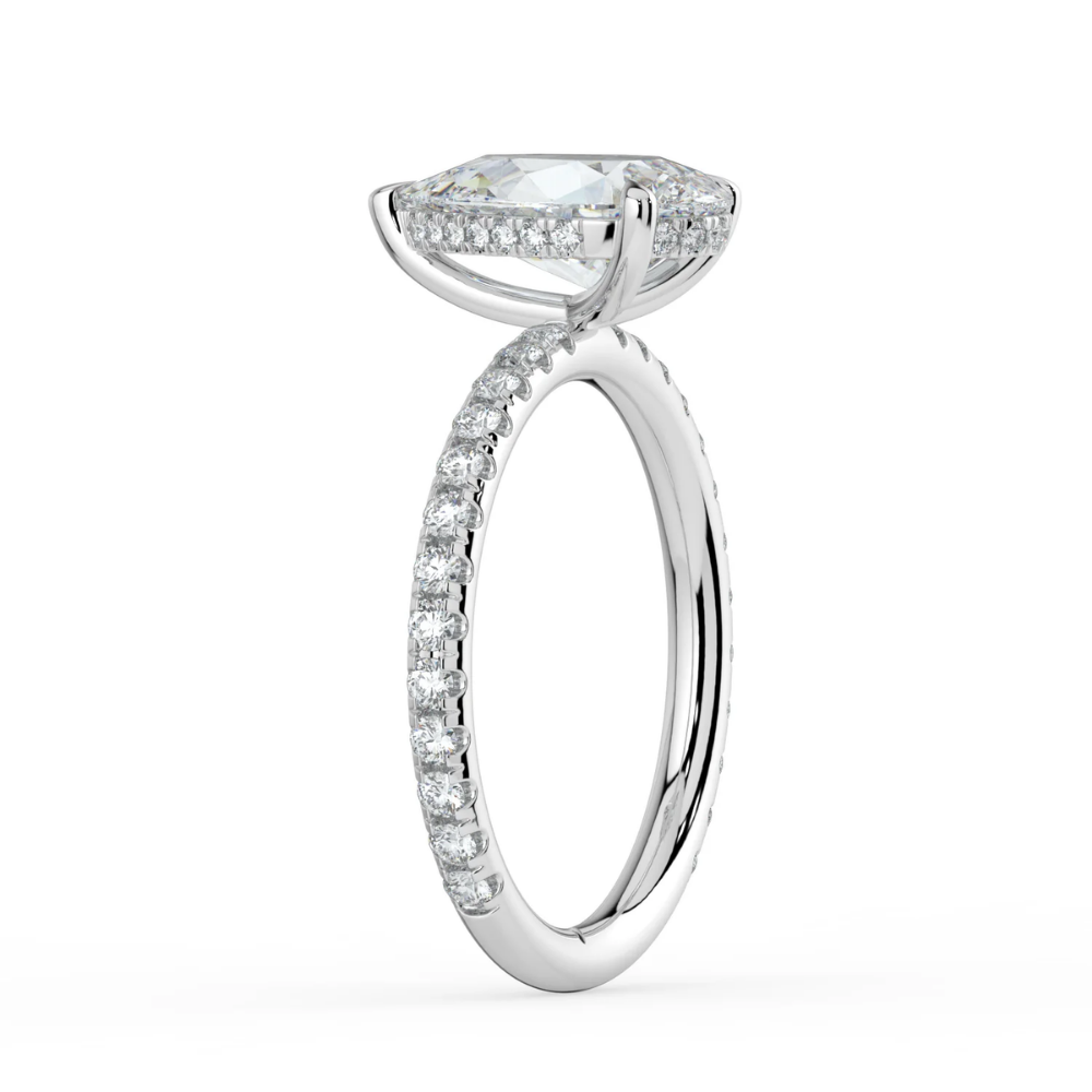 Pave Hidden Halo Lab Diamond Engagement  Ring in 18K Gold - Pear