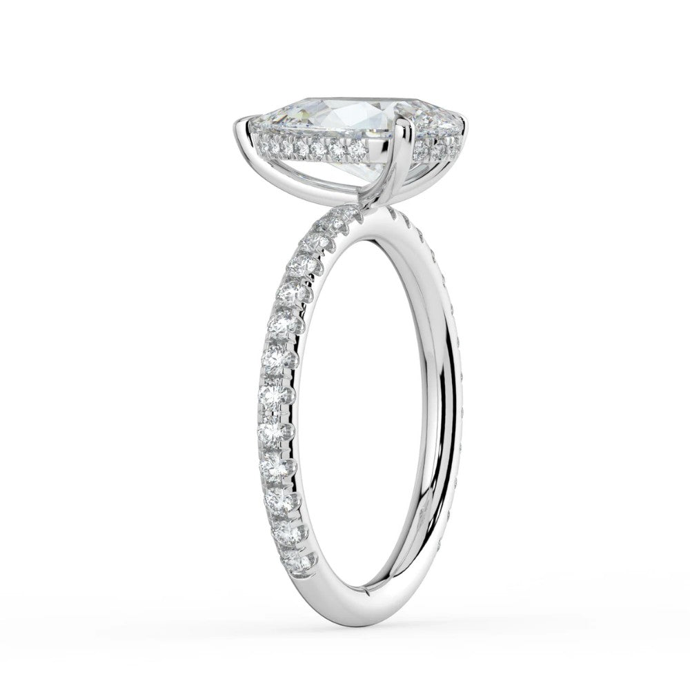 Pear Cut Pavé & Hidden Halo Diamond Engagement Ring in Solid Gold⁠